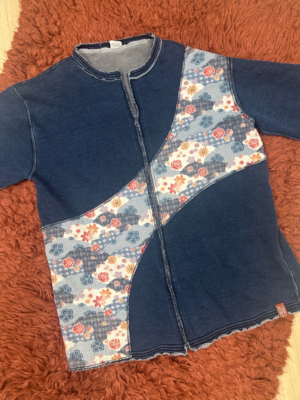 Vintage Navy Patchwork Floral Cotton soft Jacket Large